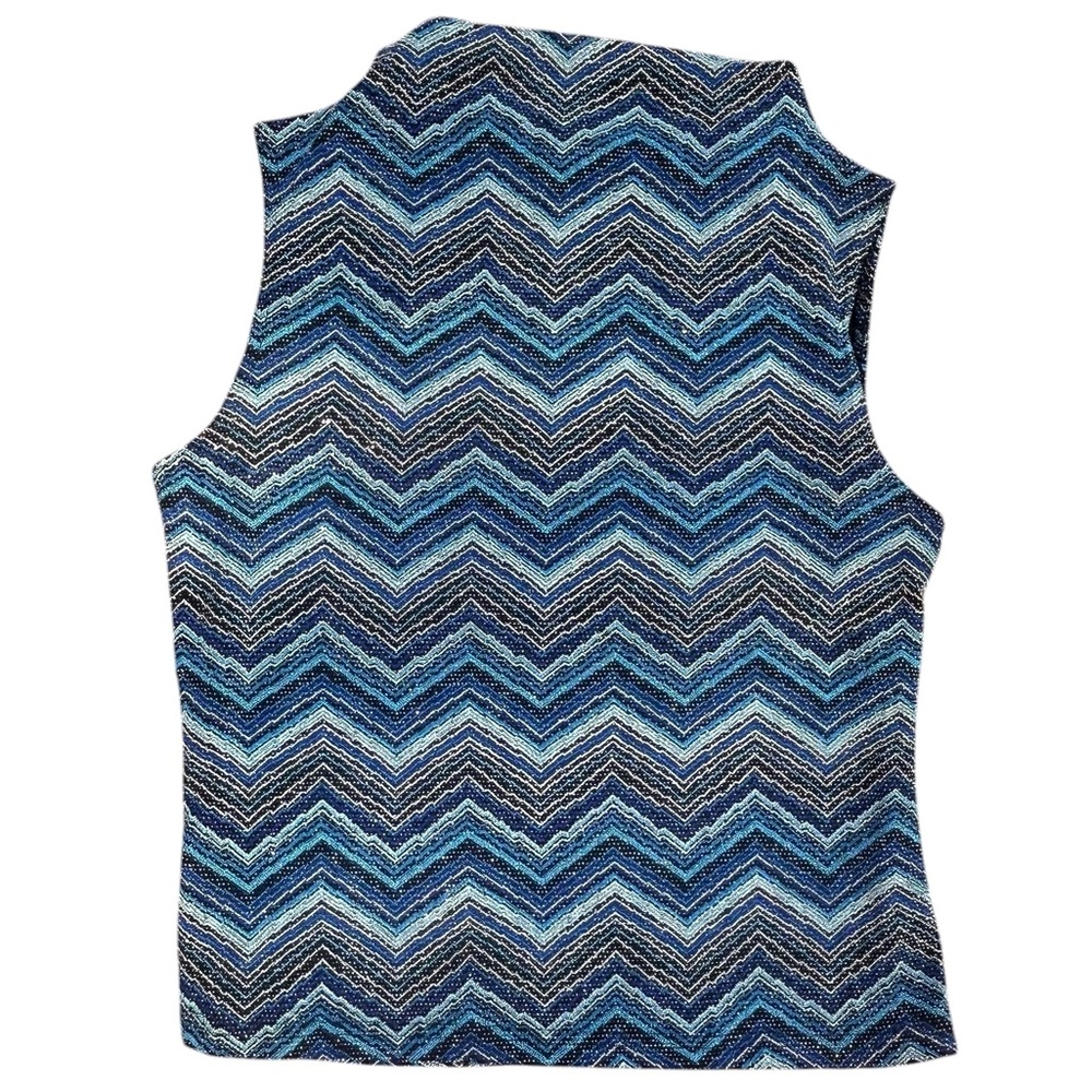 JKLA California Sleeveless Blue Zigzag Stretch Tank Top Size Small
